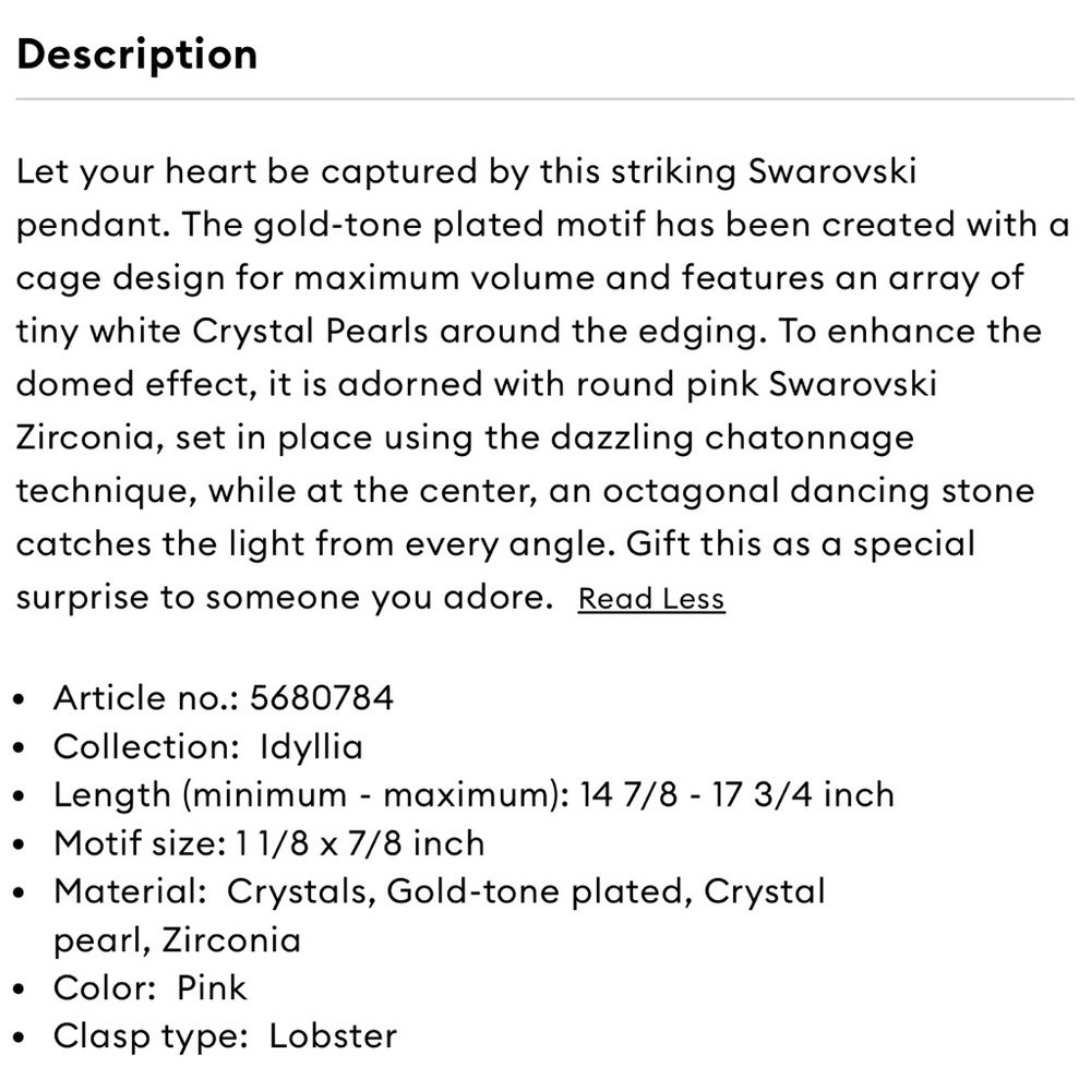Swarovski Pink HeartNecklace, W/“Dancing” Center Rhinestone, Authentic - Picture 6 of 6